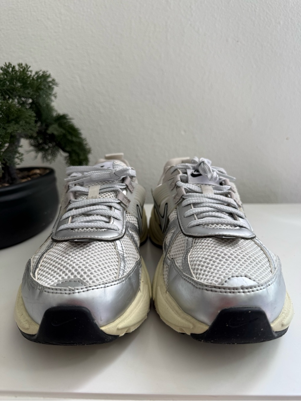Nike V2k women size 9.5 Silver, White & Black Women's Chunky Lace-Up Sneakers - Picture 3 of 10